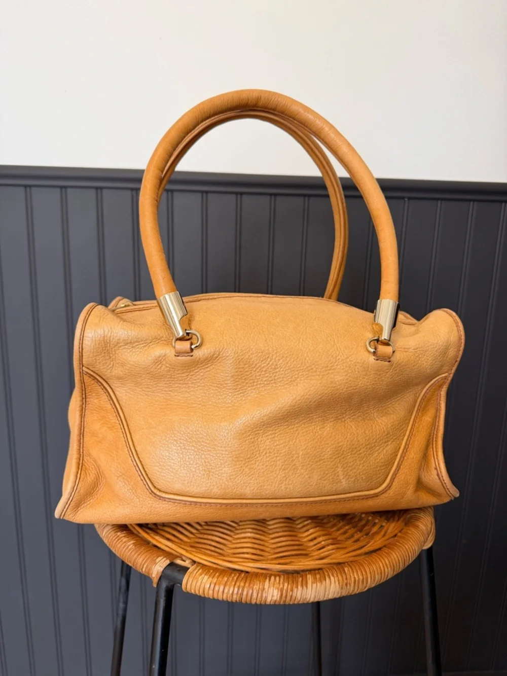 Vintage Tre Vero‎ Caramel Leather Top-Handle Shoulder Bag